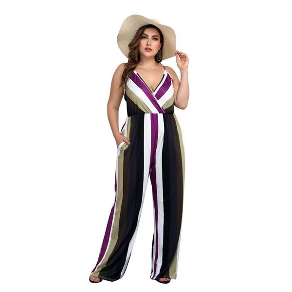 

women's jumpsuits & rompers women summer 2021 v-neck strap striped long bodysuit, Black;white
