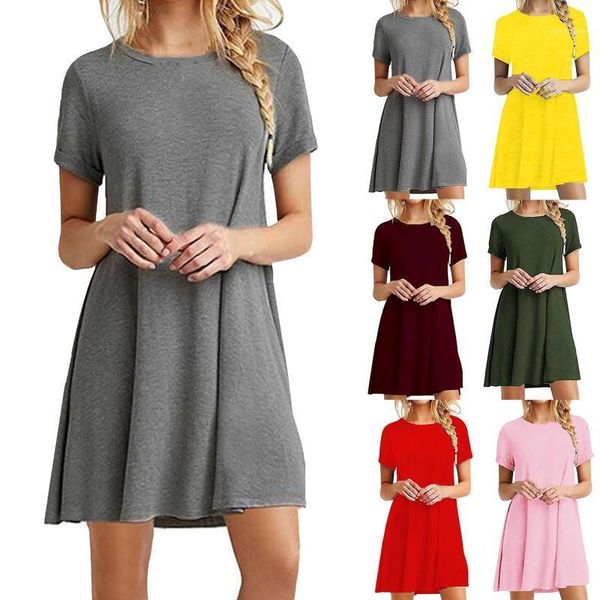 

casual dresses boho beach womens o-neck party summer dress short sleeve loose mini, Black;gray