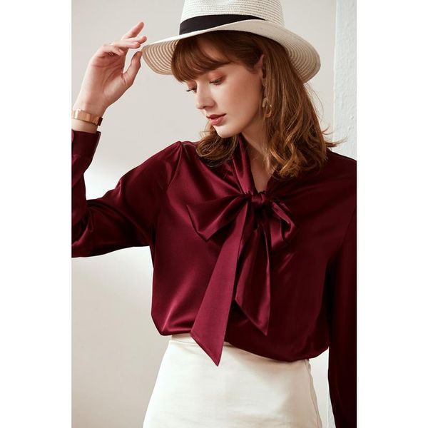 

women's blouses & shirts women pure silk satin long-sleeve blouse autumn 100% mulberry loose shirt  l xl, White
