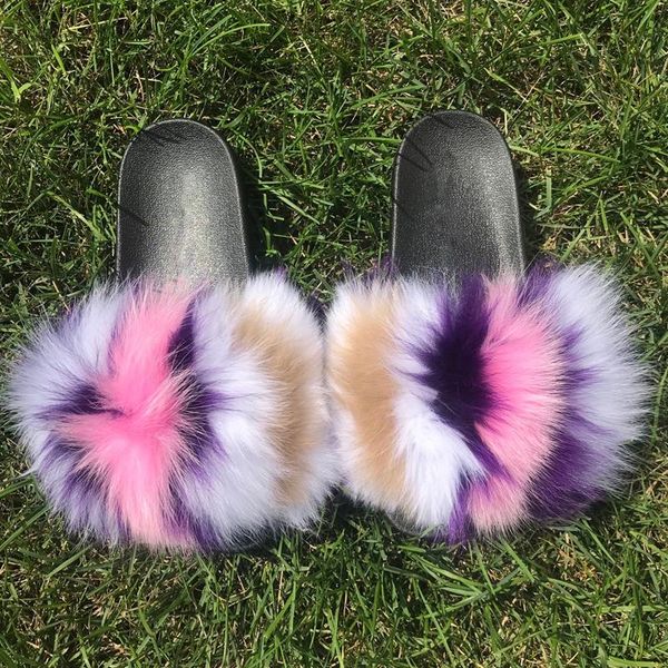 

fur slippers for women slides wholesale summer non-slip fluffy sandals beach flip flops indoor fashion shoes, Black