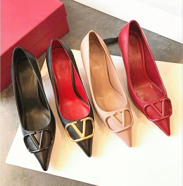 

dress shoes 2021 luxury brand high heel pointed toe shoes for women classics v-button 4 6 8cm thin heels plus size 43 + dust bag, Black