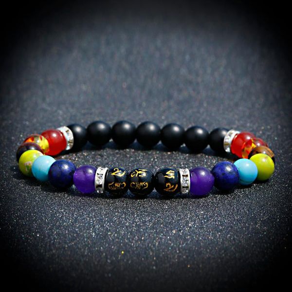 

beaded, strands 7 chakra healing bead bracelet for women men natural stone mala rune buddha balance bracelets yoga jewelry drop, Black