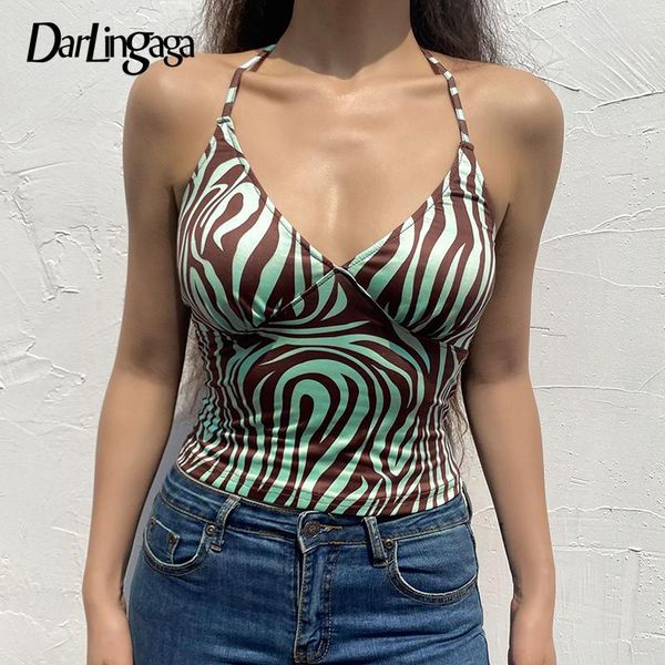 

darlingaga streetwear v neck party skinny halter crop women fashion brown stripe summer backless retro y2k camis women's tanks, White