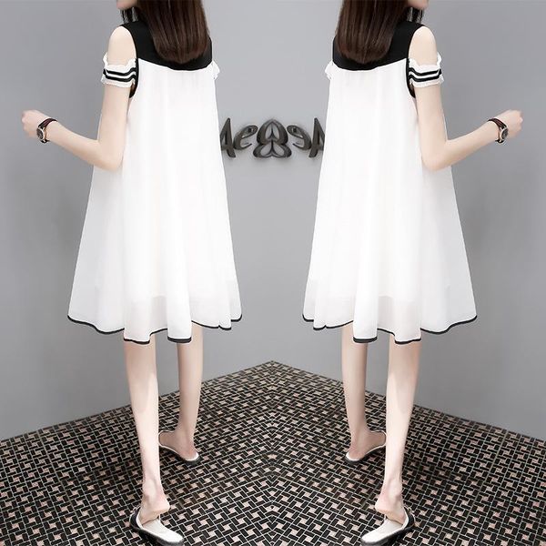 

maternity dresses 2021 summer chiffon dress fake two-piece fashion korean mid-length loose and thin woman, White