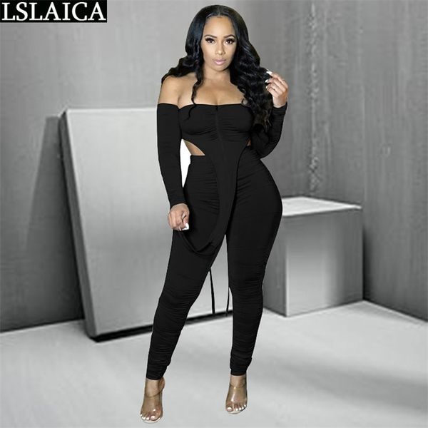 

two piece set and pants elastic waist zipper ruched casual skinny clothes women slash neck fashion roupas femininas 210515, White
