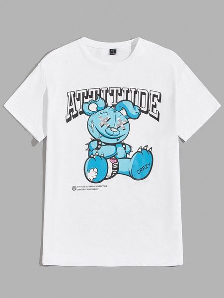 

men cartoon print crew neck tee s5aj#, White;black