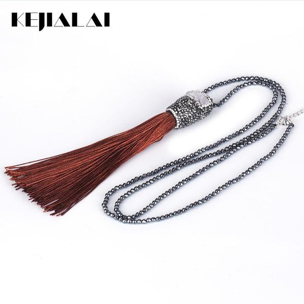 

pendant necklaces kejialai long tassel necklace womens cz rhinestone jewelry unique lady trendy gift n204, Silver