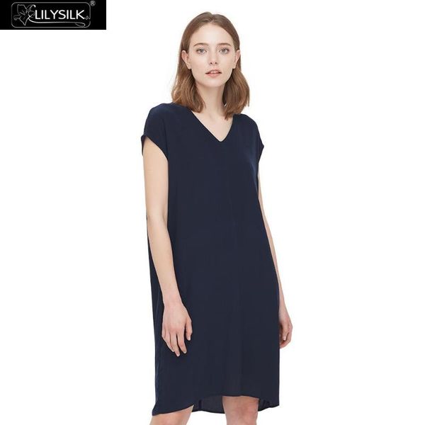 

casual dresses lilysilk silk dress above knee shift women 18 momme, Black;gray