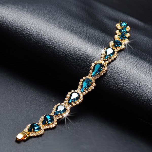

charm bracelets luxury female blue stone bracelet rose gold color chain for women vintage water drop zircon wedding, Golden;silver