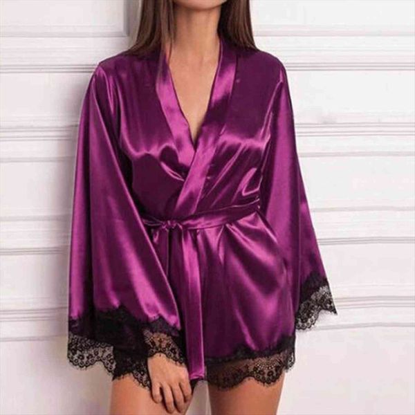 

purple nightgown satin nightdress silk women sleepwear lace lingerie bathrobe pyama robe solid color vestito da donna, Black;red