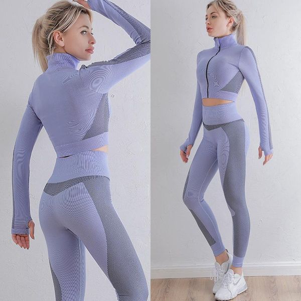 

yoga outfit 2pcs seamless set women gyms sport suits tracksuit long sleeve sportswear crop fitness high waist leggings gym