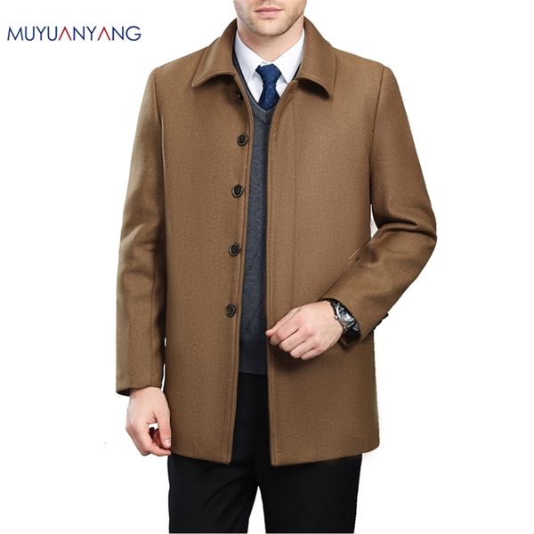 

spring and autumn woolen men's coats turn-down collar casual wool men jacket middle long wool & blend 211122, Black