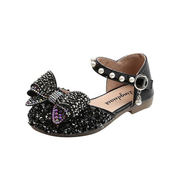 

summer girl shoes black sandals for baby toddler kids princess flats children's crystal leather glitter, Black;red