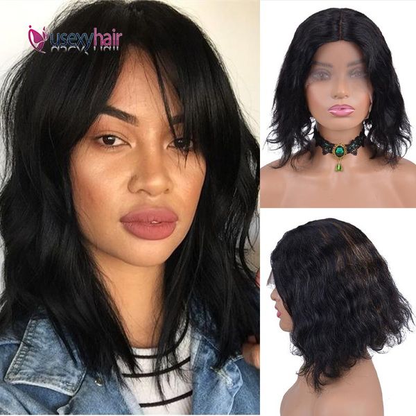 

lace wigs short bob human hair t-part closure middle part brazilian virgin 180% density wave wig for black women, Black;brown