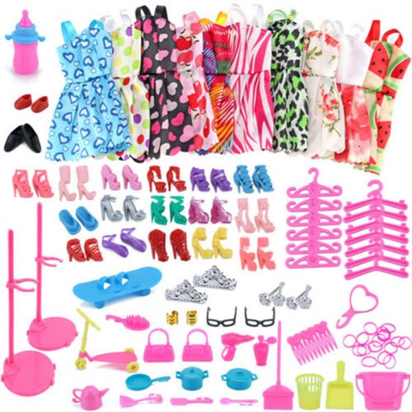 

85pcs/set doll accessories doll dresses mix fashion cute dress shoes and jewellery clothes accessories for girl gift