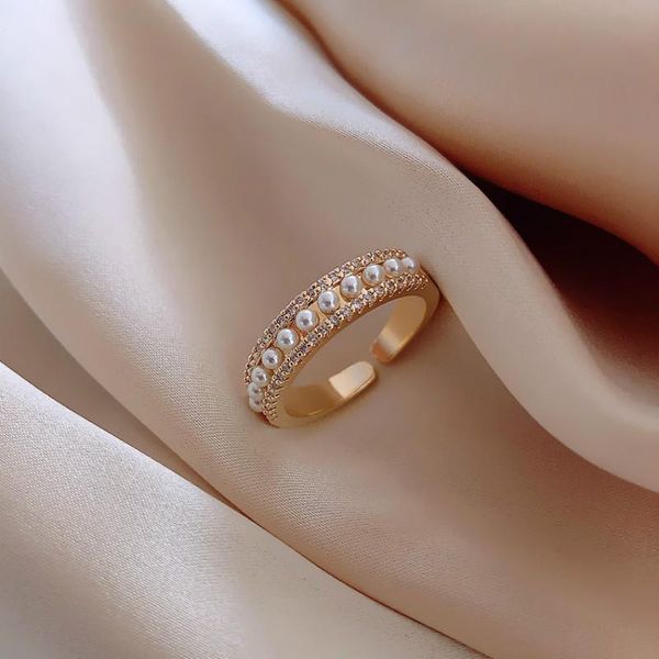 

cluster rings 2021 korean fashion pearl ring opening temperament simple index finger female banquet jewelry, Golden;silver