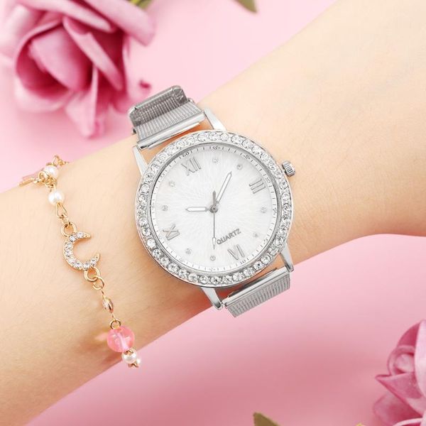 

wristwatches fashion women quartz watches bracelet box set casual diamond watch gifts luxury female wrist watchesfor, Slivery;brown