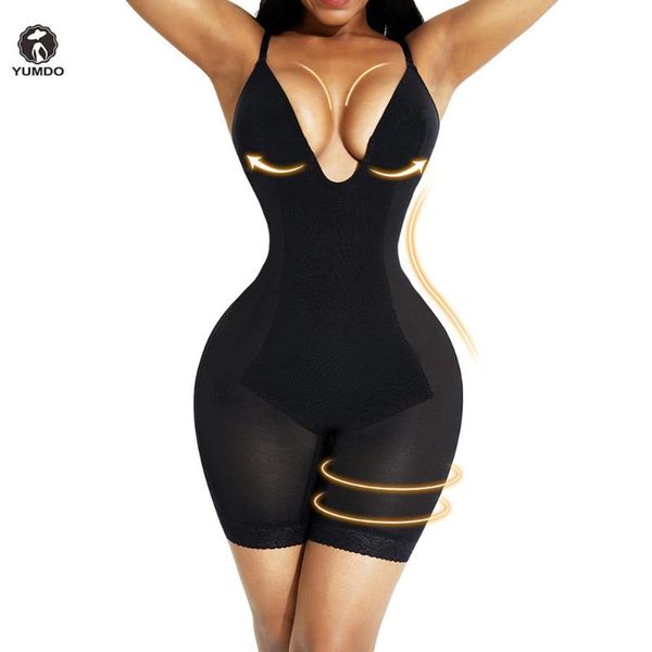 

women's shapers yumdo women deep v backless bodysuit smooth u plunge push up bra shapewear body shaper waist trainer tummy control faja, Black;white