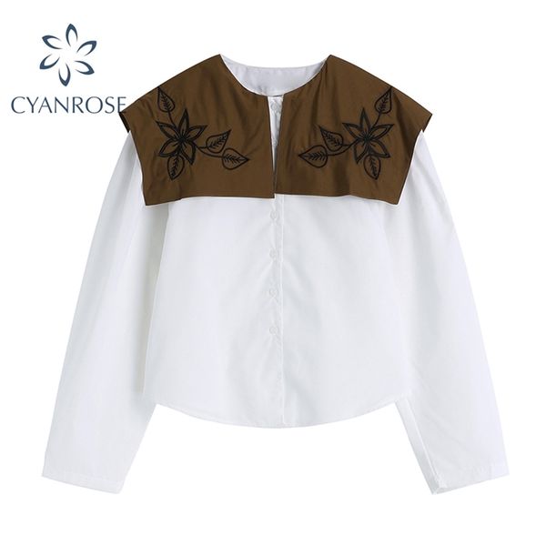 

women's long sleeve white blouses floral print patchwork shawl collar elegant korean shirts ladies loose stylish blusas 210430