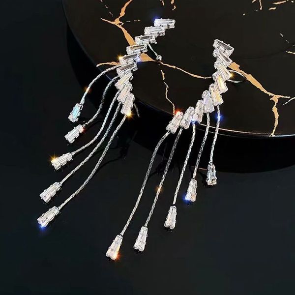 

70%off high grade light luxury zircon tassel earrings for women, Silver