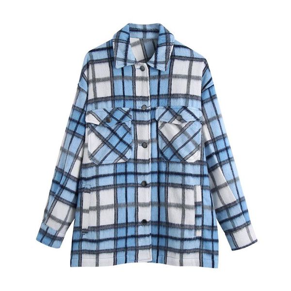 

women's jackets women shacket 2021 turn-down collar long sleeve casual overshirt pockets single breasted oversize check shirt jacket, Black;brown