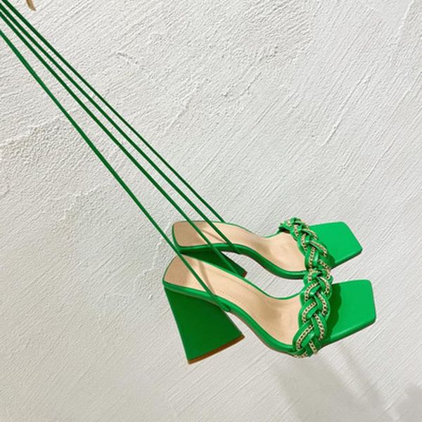 

sandals 2022 summer fashion design weave women ladies open toe triangle thick heel shoes orange green, Black