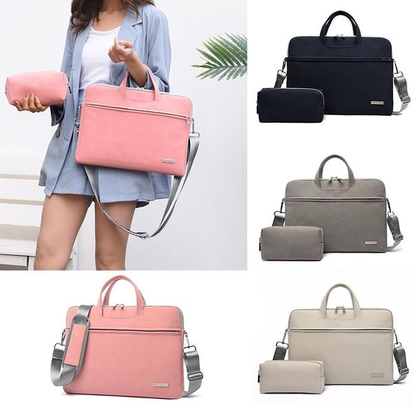 

school bags pu leather women lapbag notebook carrying case briefcase for macbook air 13.3 14 15.6 inch men handbags shoulder mouse