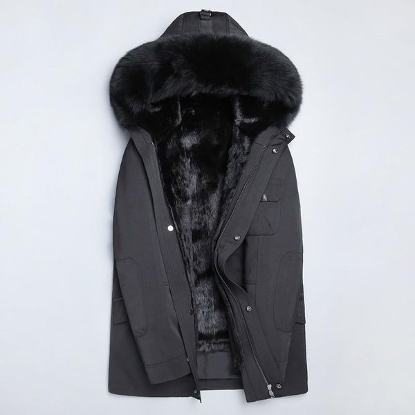 

men's leather & faux real fur coat natural mink liner parka winter jacket men raccoon collar jackets plus size 6266 yy828, Black