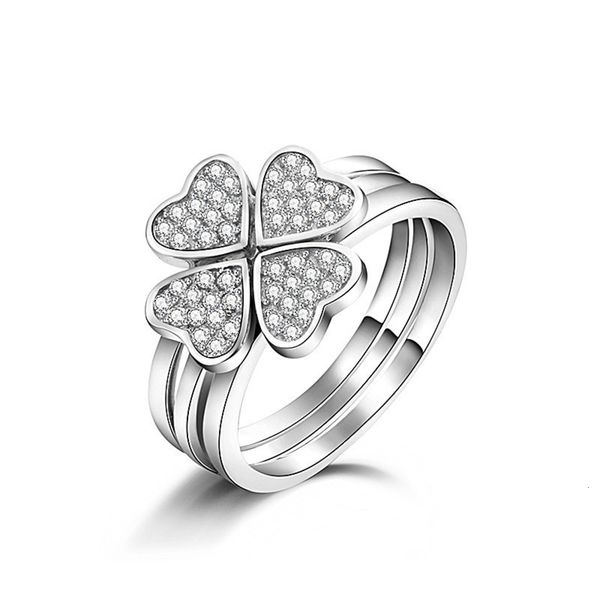 

925 silver ring lucky clover combination ring for ladies, Black