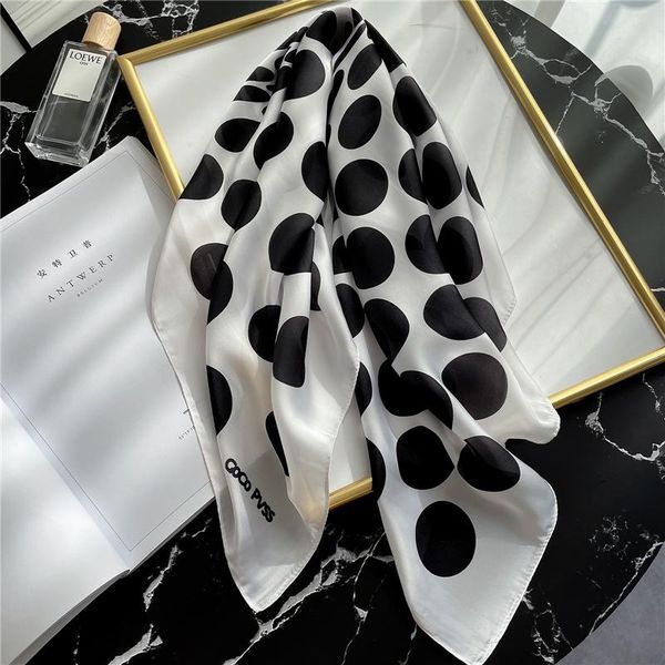 

scarves summer women silk square scarf dot shawl hijab wrap pashmina bandana lady foulard print spring neckerchief 2021, Blue;gray