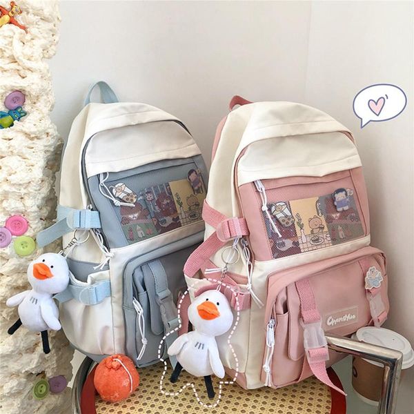 

backpack korean ins japanese harajuku girl with pin badge,cute backpacks for college students teenager girls school bookbag 2021