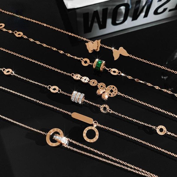 

anklets 2021 classic roman numeral circle titanium steel for woman korean fashion jewelry beach girl's ankle accessories anklet, Red;blue