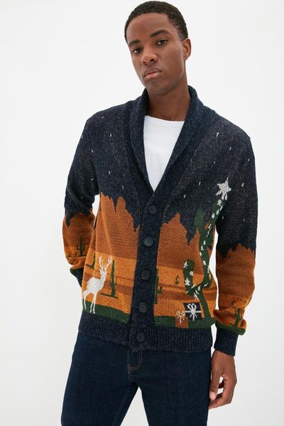 

men's sweaters trendyol men 's regular fit christmas cardigan tmnaw22hi0717, White;black
