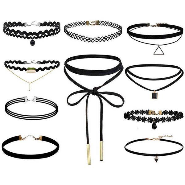 10 шт. / Пакет Choker Ожерелье Черный Кружева Кожа Вельхатная полоса Женщина Воротник Партия Ювелирные Изделия Принадлежности для шеи Хокеры