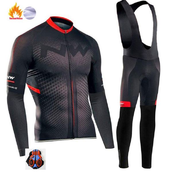 

racing sets 2021 winter thermal fleece set cycling clothes men's jersey suit sport riding bike mtb clothing bib pants warm ropa, Black;blue