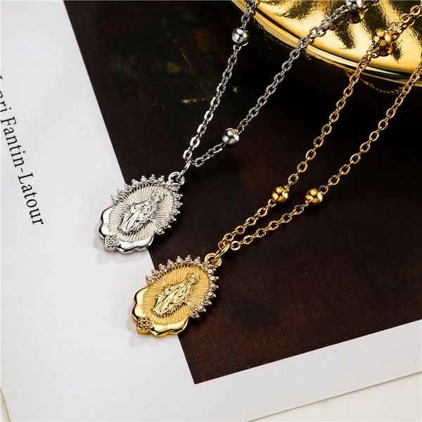 

chains hecheng,cz virgin mary necklace,steel crystal necklace,long chain jewelry,for women gift, Silver