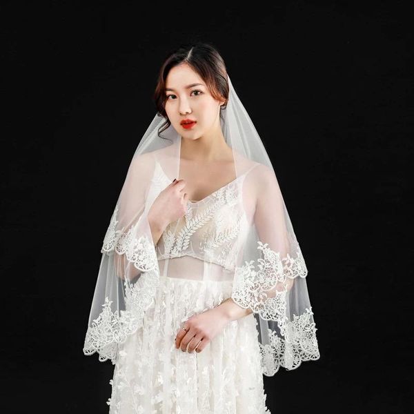 

bridal veils two layers short lace veil with comb for women marriage 2021 accessories arrival wedding party gift, Black