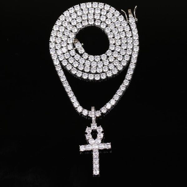 

pendant necklaces brass cubic zirconia cross anka pendants with cz tennis chian for men and women bling jewelry cn01920, Silver