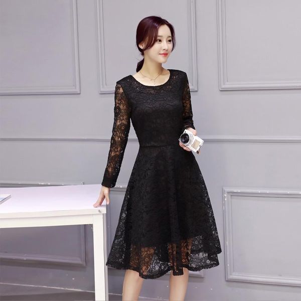 

casual dresses fashion elegant summer 2021 lace dress women a-line slim solid color party vestido womens clothing wxf799, Black;gray