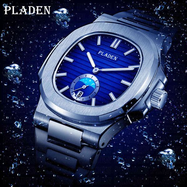

watches pladen luxury men brand fashion business stainless steel quartz watch luminous male dive wristwatch dropshipping, Slivery;brown