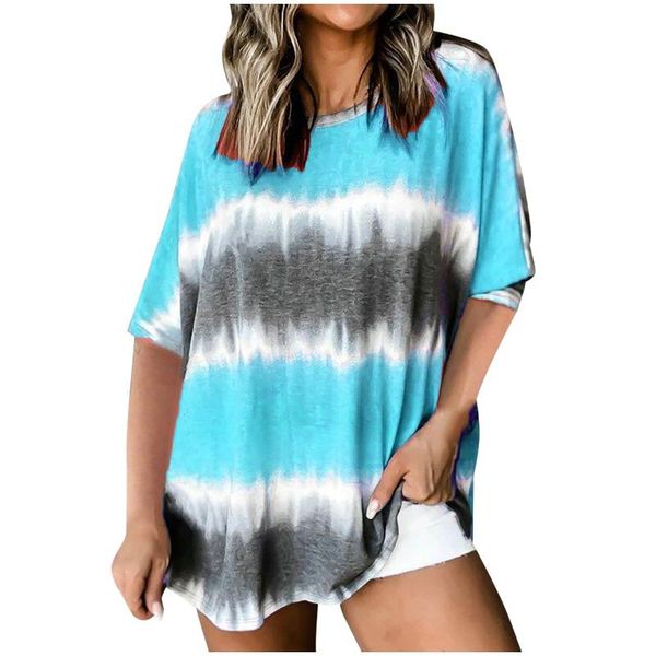 

women's t-shirt tie dye gradient t shirt women o neck short sleeve casual vintage summer clothes for vetement femme #y, White