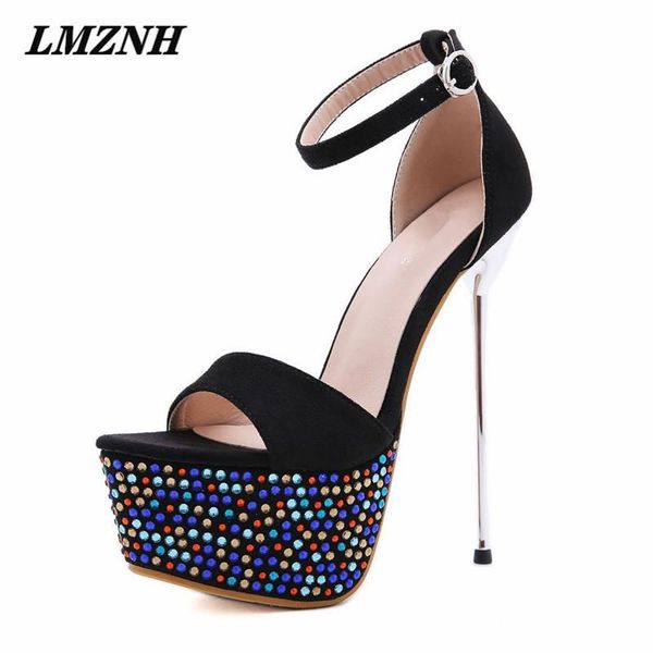 

summer sandals women 2021 colour mixture rhinestone platform buckle strap stiletto high heels brand designer shoes, Black