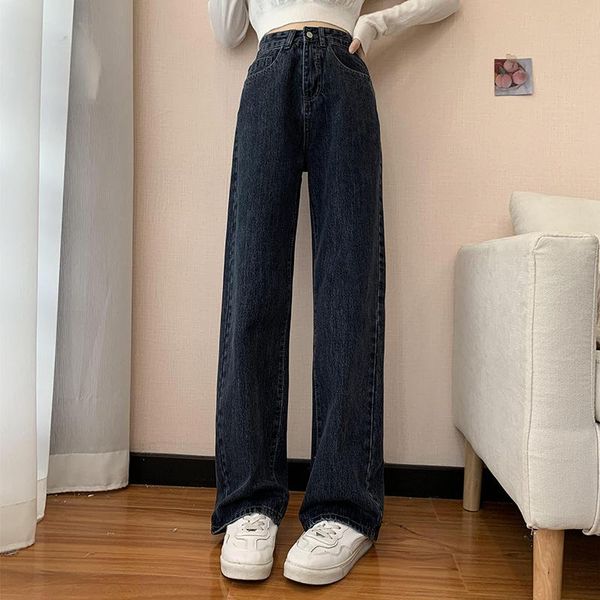 

women's jeans dd029 the high-waisted and slim-fit wide-leg straight-leg trousers, Blue