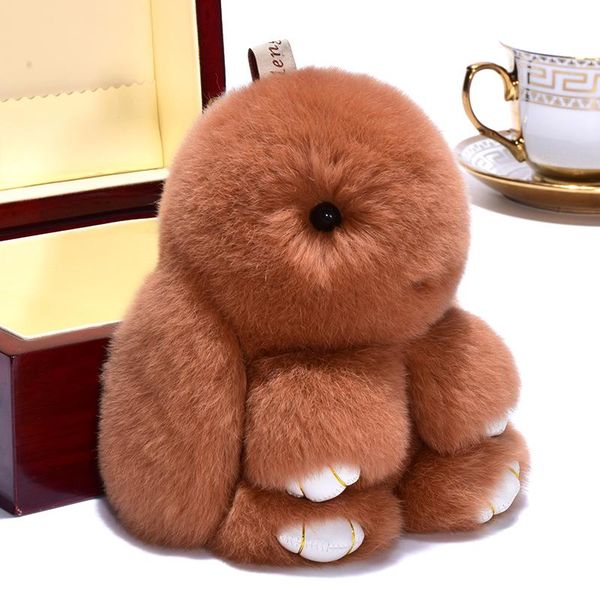 

keychains keychain 18cm real rex fur fluffy chain key ring pompom trendy women bag pendant plush car ornament, Silver
