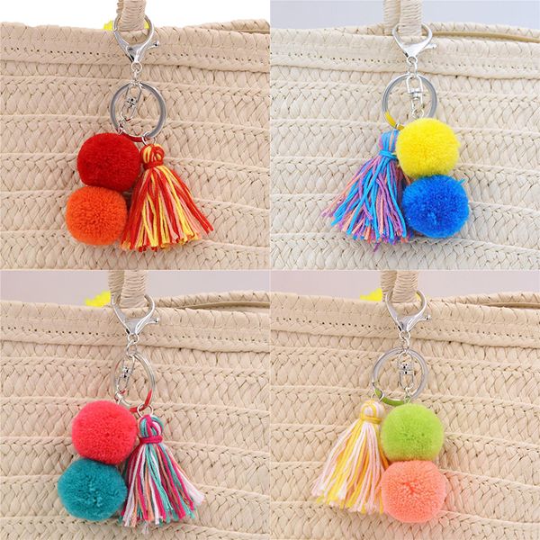 

ball pompom bag charms bohemian tassel keychains for women boho style party, Silver