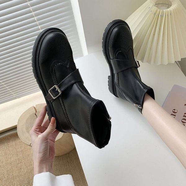 

boots autumn woman black leather ankle boots ladies martin winter women's platform square foot shoes round ht7s