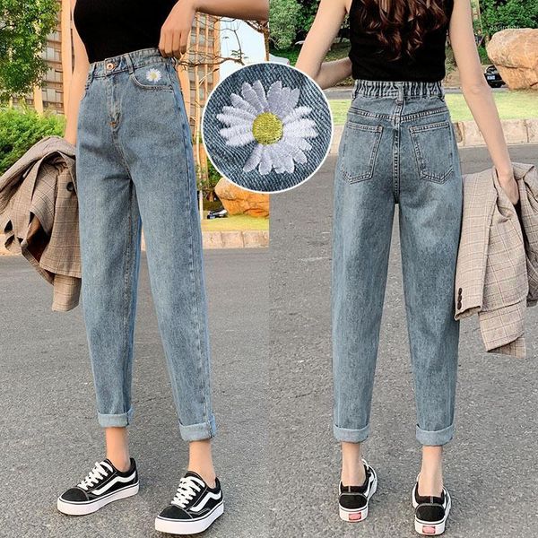 

daisy jeans women's pants summer thin loose straight high waist slimming capri ripped radish daddy, Blue