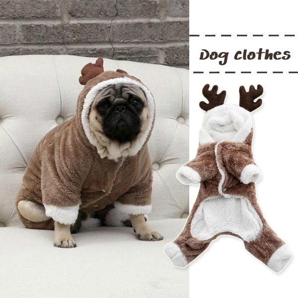

dog apparel thick fleece velvet clothes winter warm hoodie pet jumpsuit xmas elk pattern small dogs puppy