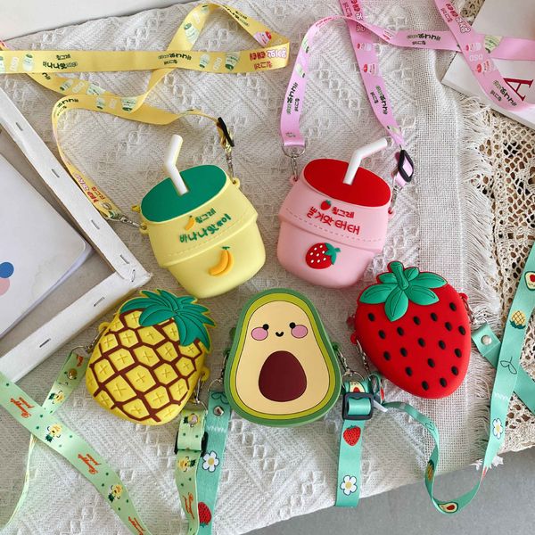 

baby girls jelly mini change purse cute children boys strawberry pineapple avocado accessories wallet one shoulder bags f329, White