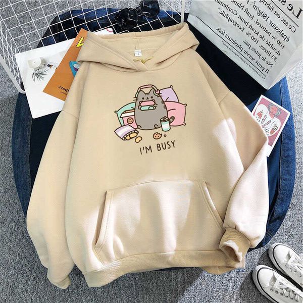 Moda-engra engraçado o hoodie do gato mulheres moda kawaii korean harajuku moletom feminino 90s desenhos animados roupas capuz enorme meninas